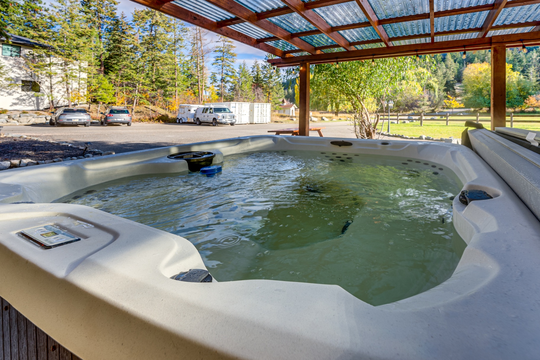 Close-up view of hot tub with beautiful natural surroundings