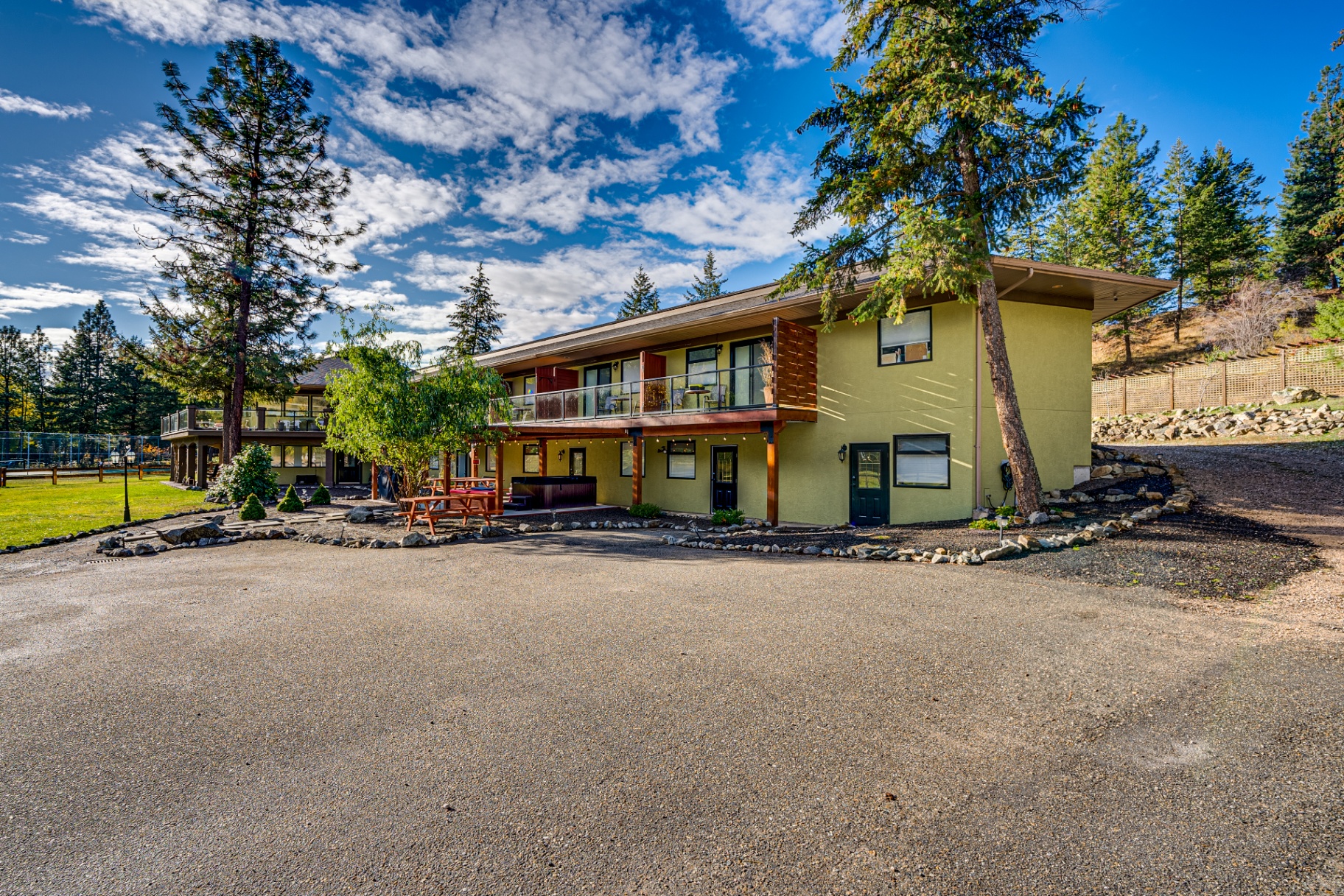 Ground level view of The Haven building with outdoor amenities