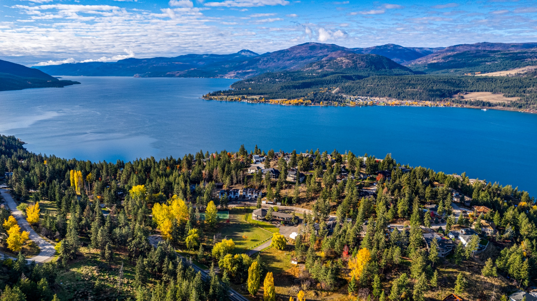 Stunning aerial perspective of lakefront property
