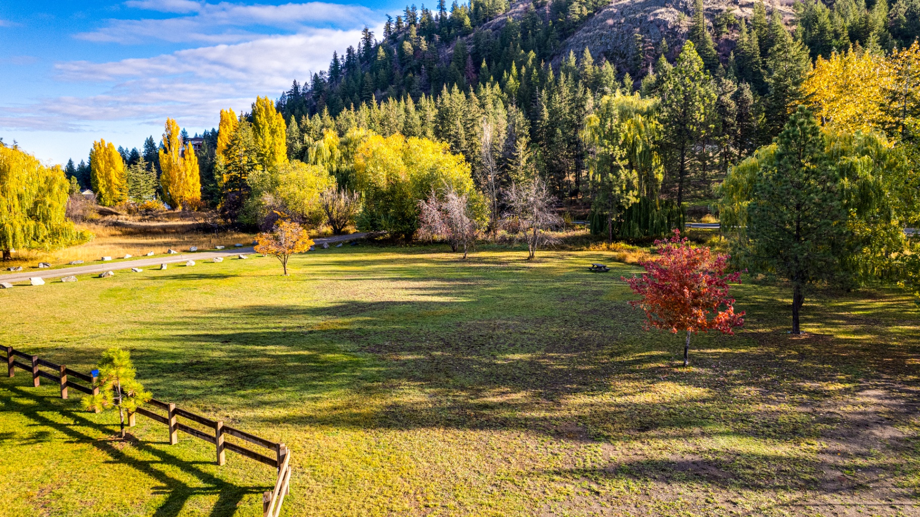 Beautiful landscape view with autumn foliage and mountain backdrop