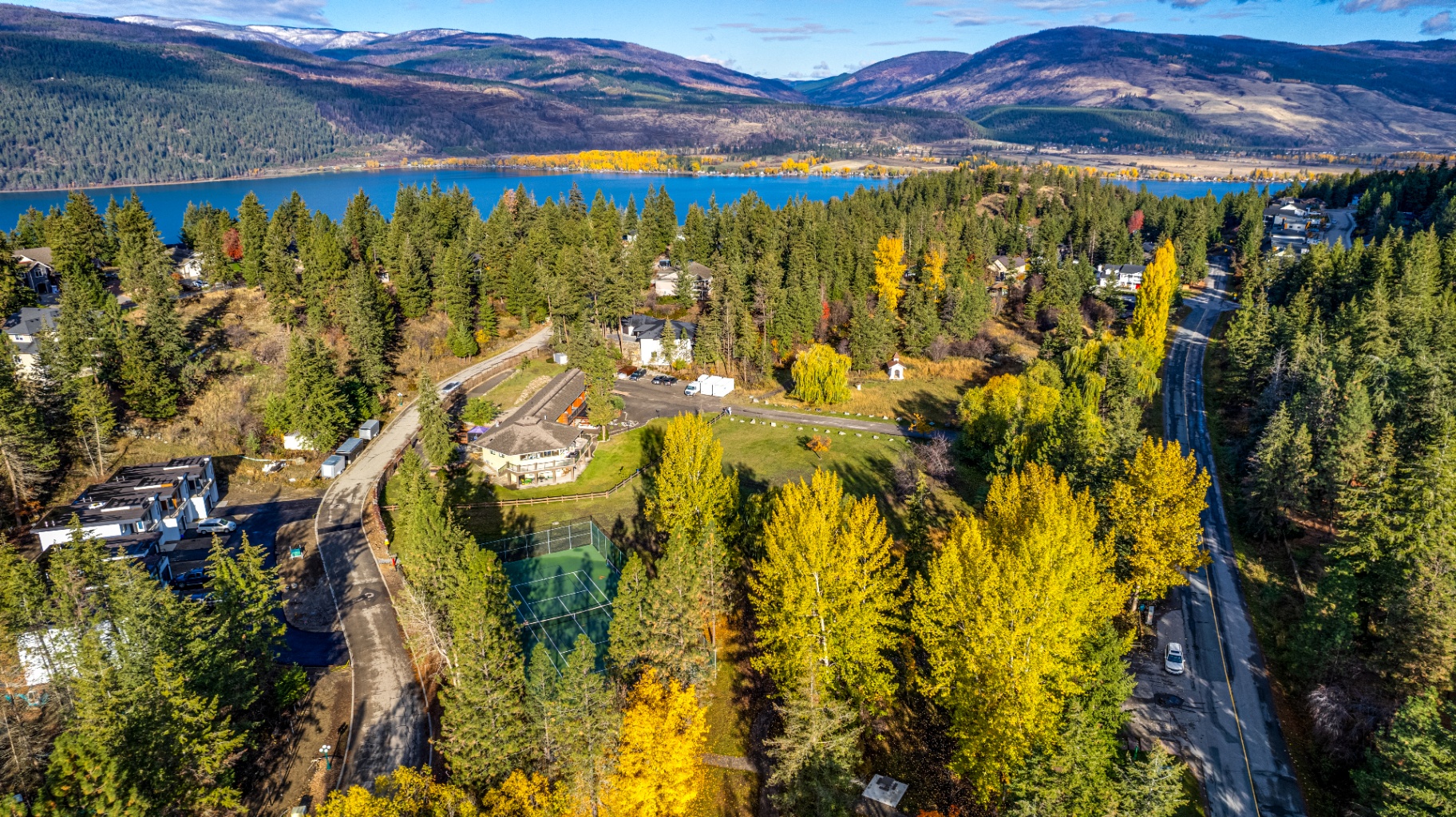 Stunning aerial perspective with Okanagan Lake and mountain views